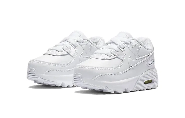 Детские кроссовки для малышей с кожаным верхом Air Max 90 Leather Triple White Nike, White — фото 4