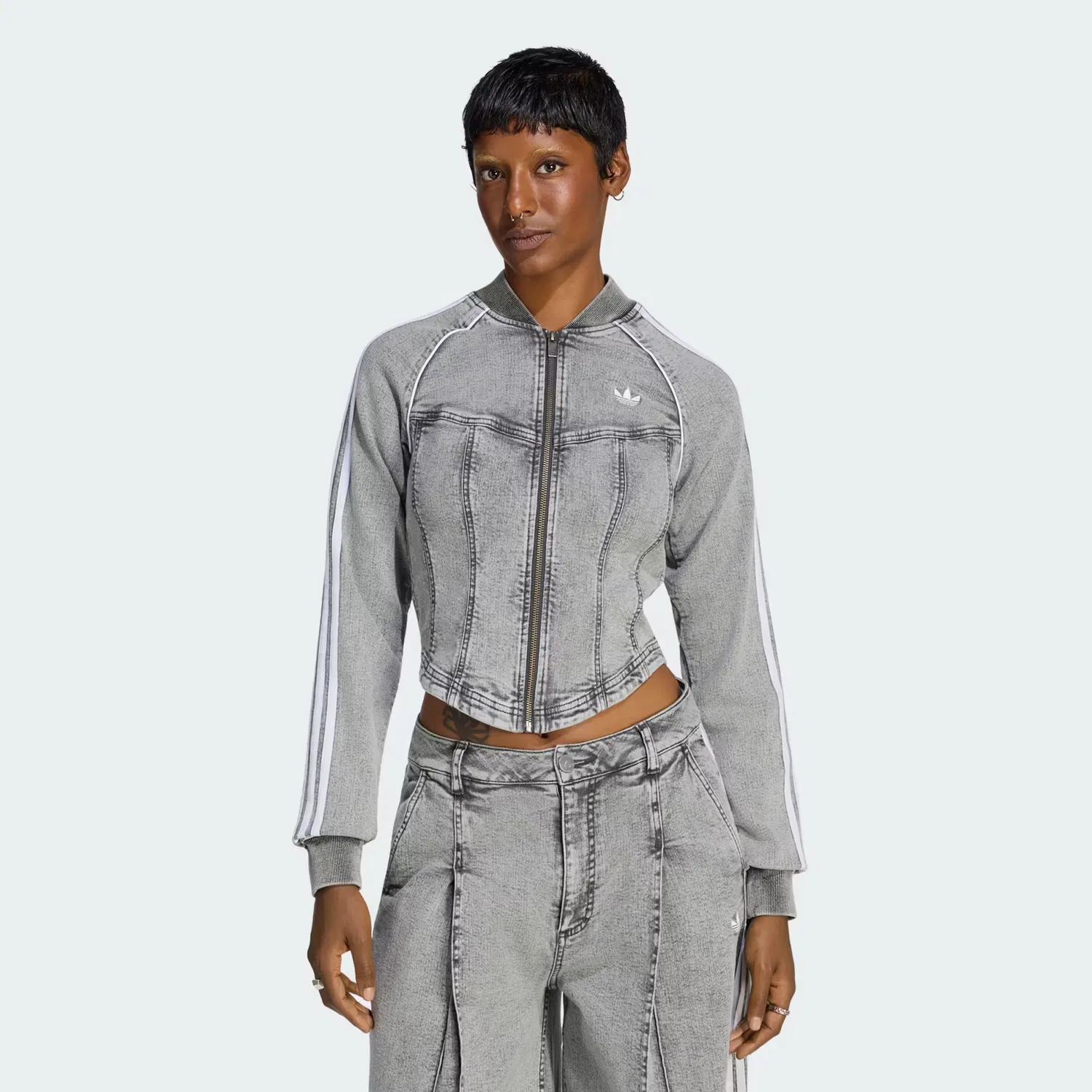 Женская спортивная куртка с эффектом денима Superstar Denim Corset Adidas Originals, серый деним