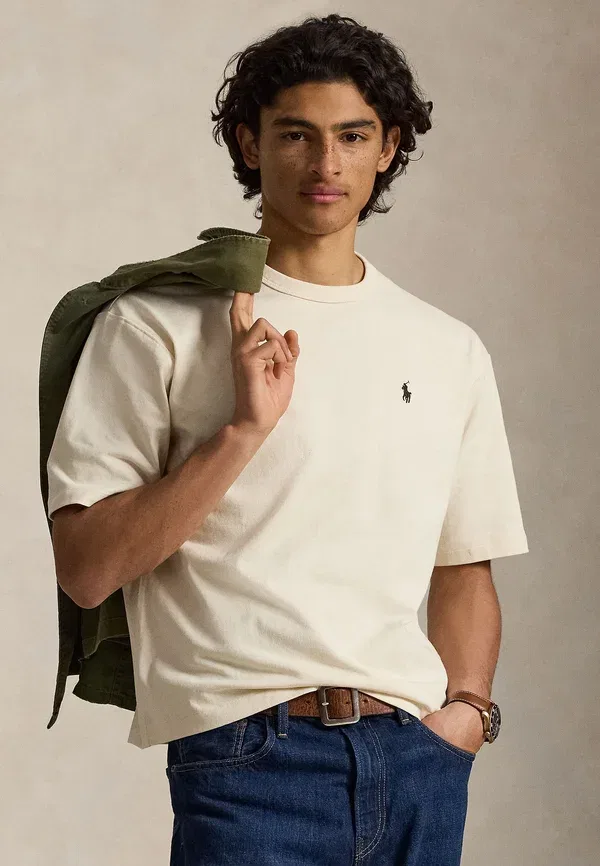 Футболка хлопковая Relaxed fit logo jersey t-shirt Polo Ralph Lauren, кремовый — фото 3