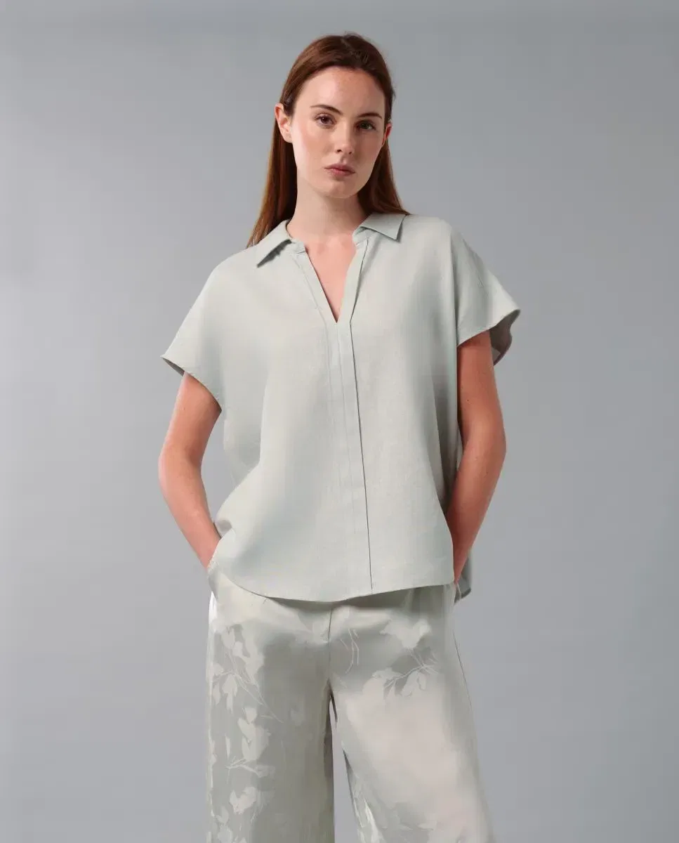 Женская рубашка из льна с коротким рукавом Calvin Klein, Verde Claro