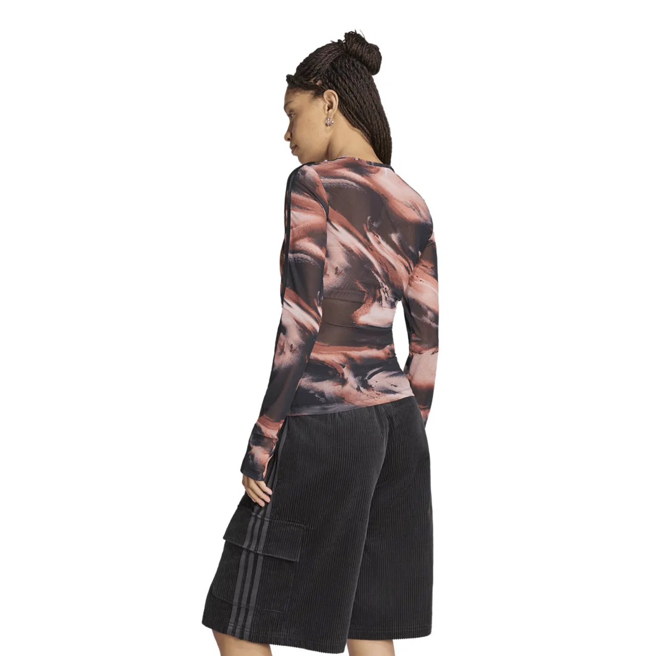 Женская футболка с длинным рукавом All Over Print Graphic Mesh LS Shirt adidas, Vermillion Crystal Linen Aurora Coffee — фото 2