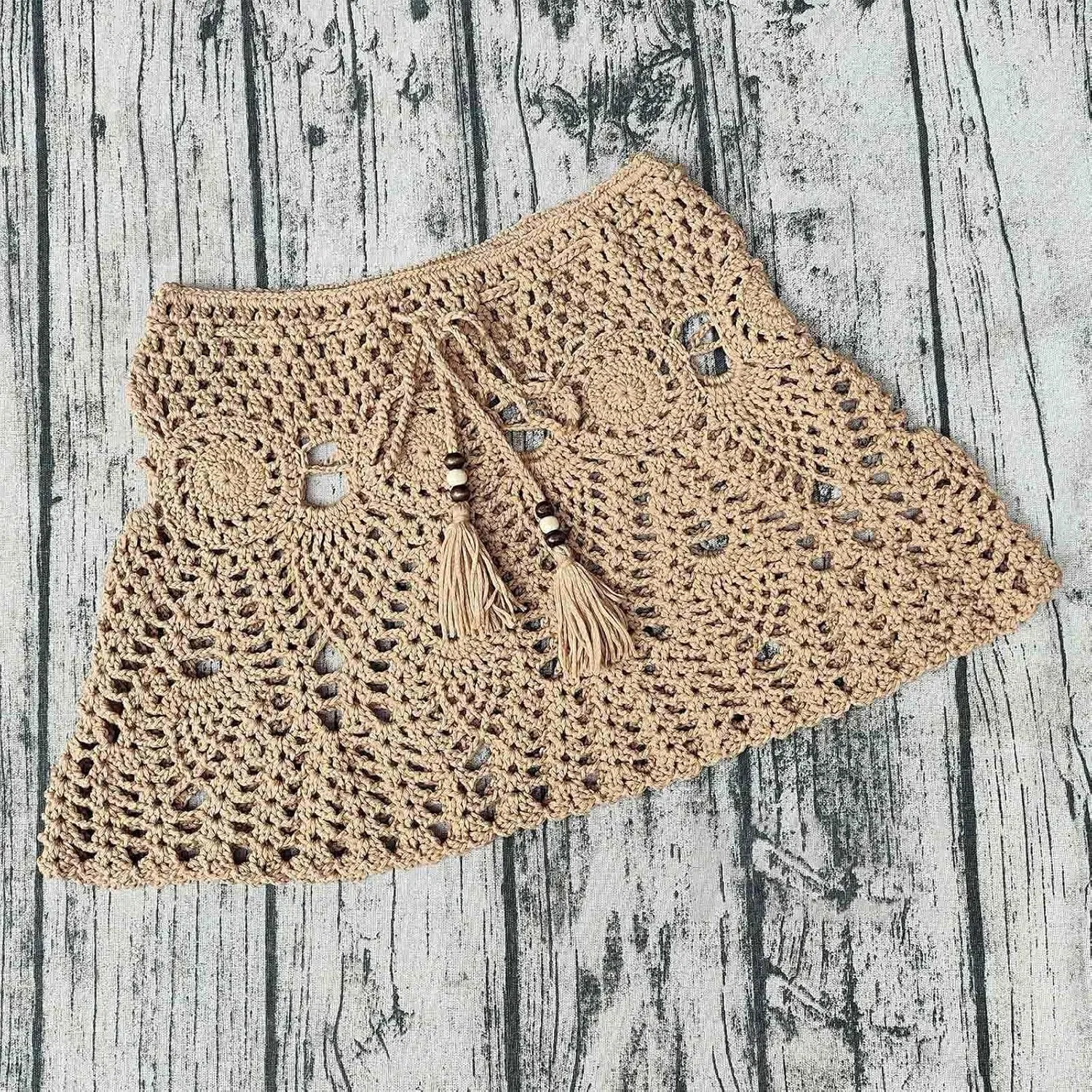 Женская пляжная юбка-накидка Crochet Beach Skirt, Beige — фото 2