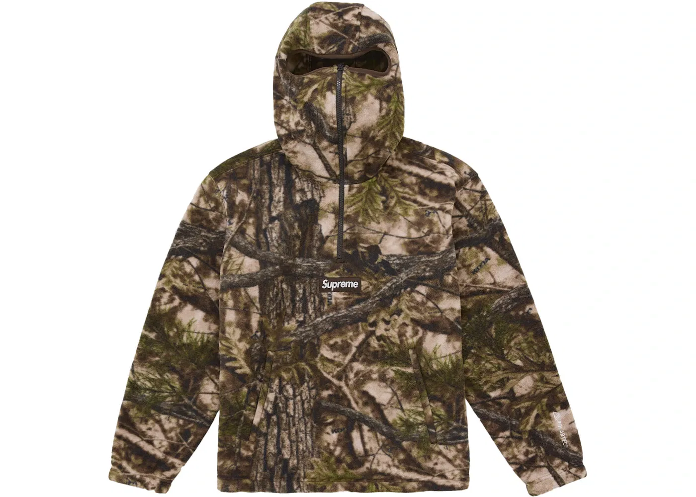 Мужской свитшот с капюшоном, ползунком и встроенной маской Supreme Polartec Face Mask Half Zip Hooded Sweatshirt, Realtree AP Camo