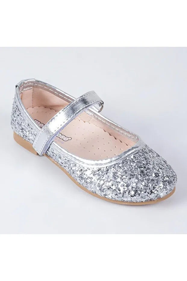 Детские балетки для девочек с коротким каблуком Merli&Rose, Silver