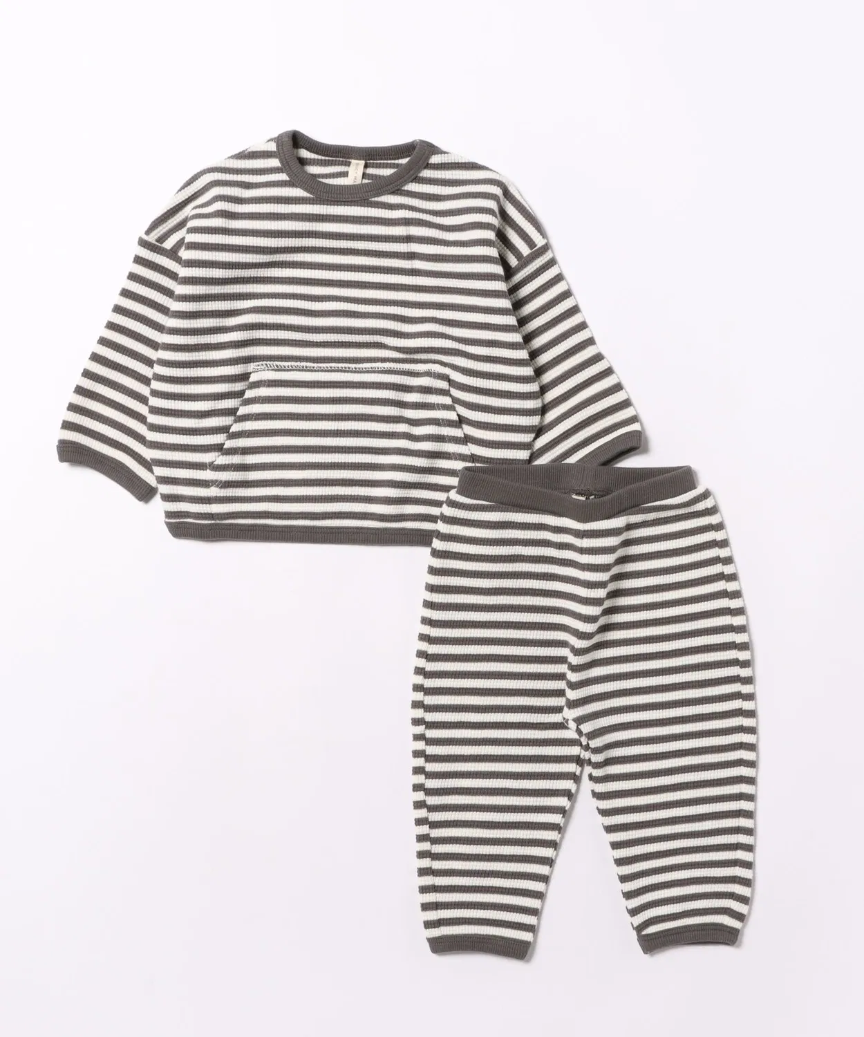 Детский комплект из вафельного топа и брюк с длинным рукавомQuincy Mae, Charcoal Stripe