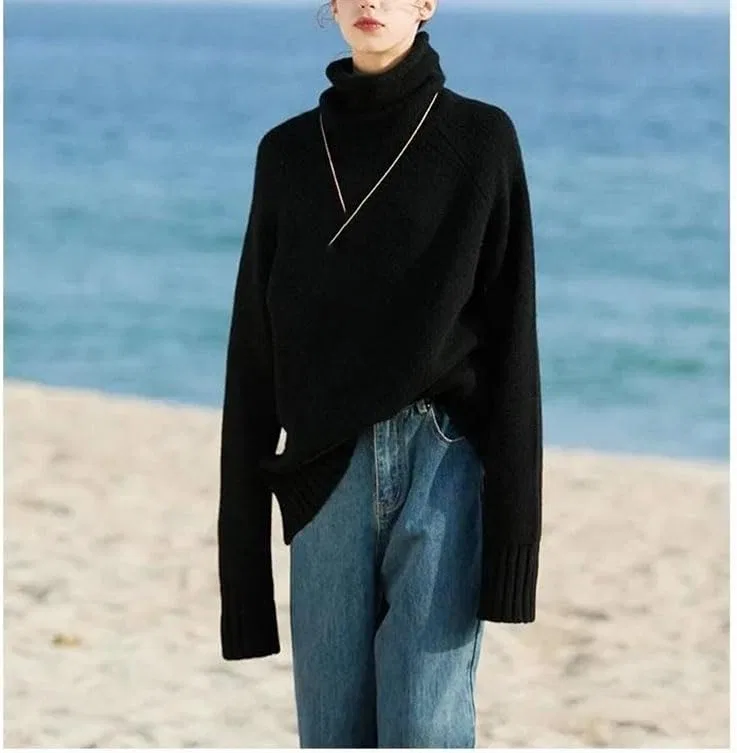 Женский свитер с высоким воротником, модель Pullover, чёрный — фото 2