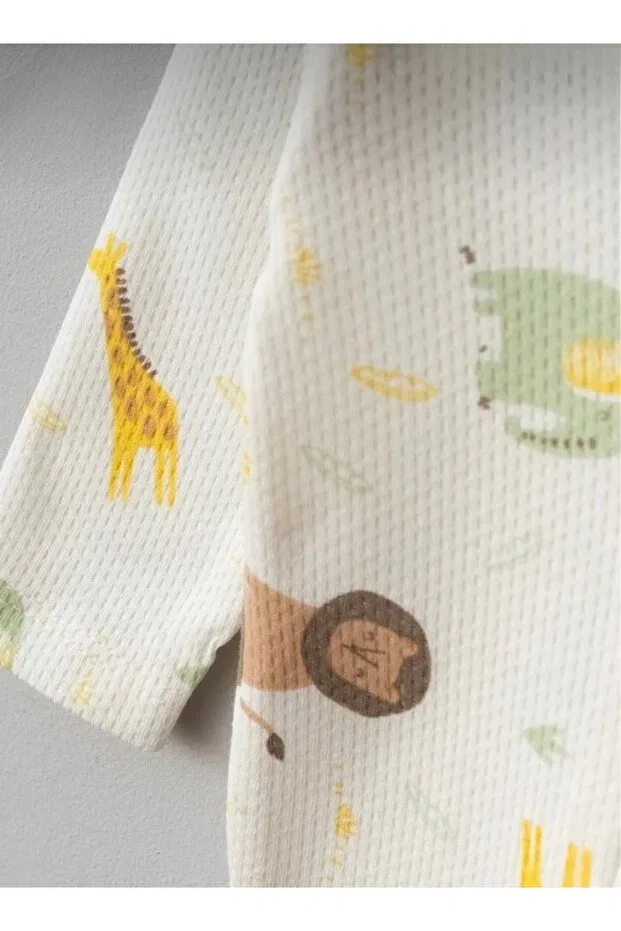 Детский комбинезон для девочек с принтом Giraffe patterned zippered baby romper Bebitof, Ecru — фото 4