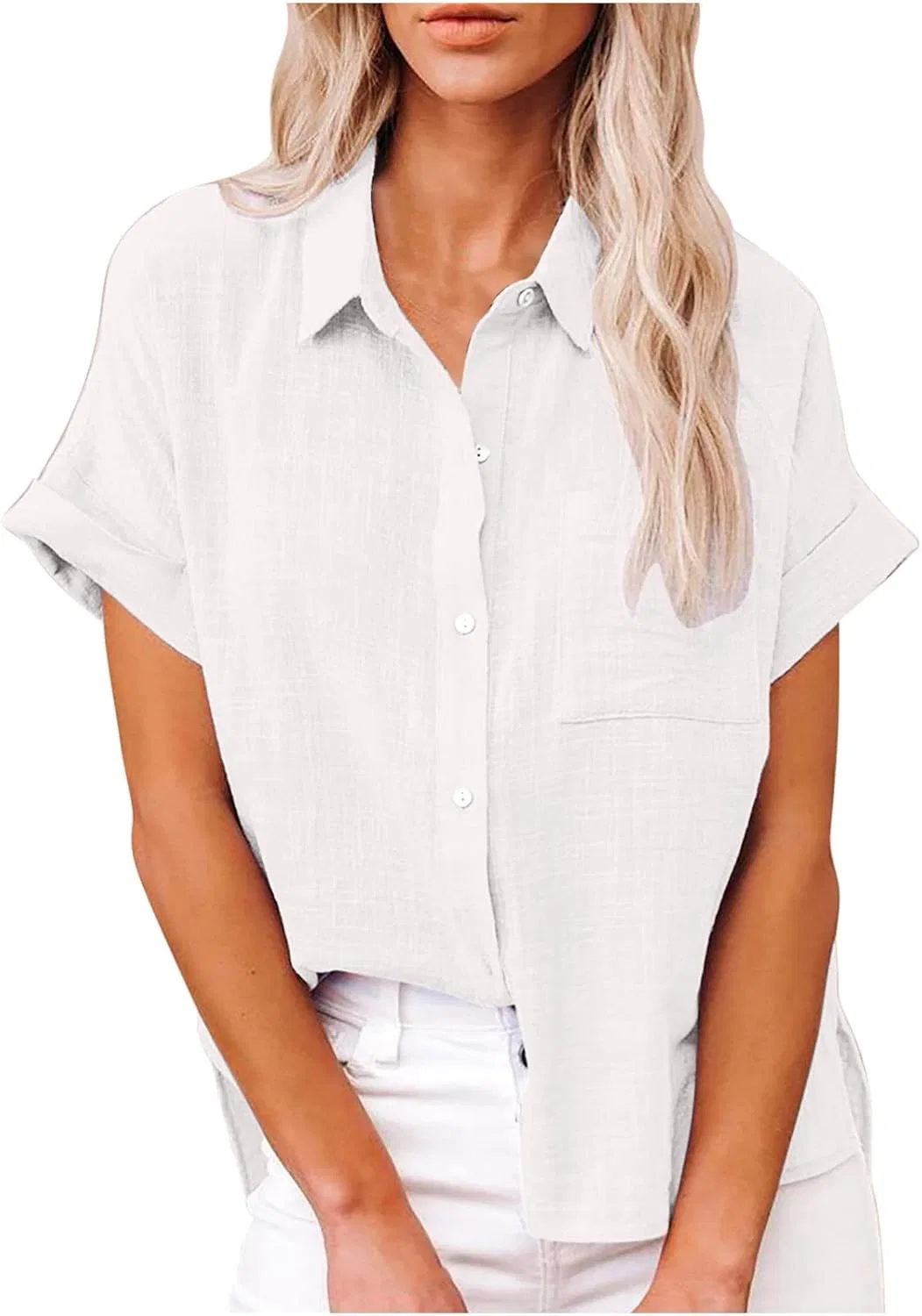 Женская легкая рубашка с коротким рукавом из льна, White