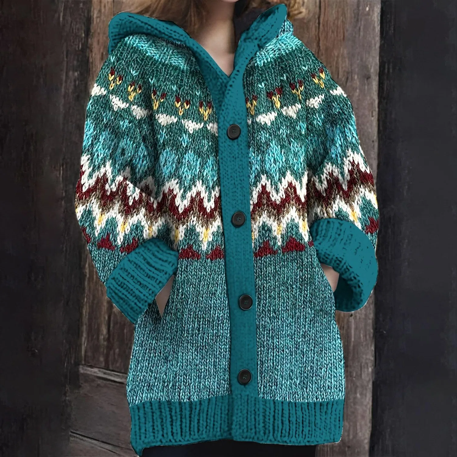 Женское пальто с капюшоном и карманами, Casual Style, Cielo blu — фото 2