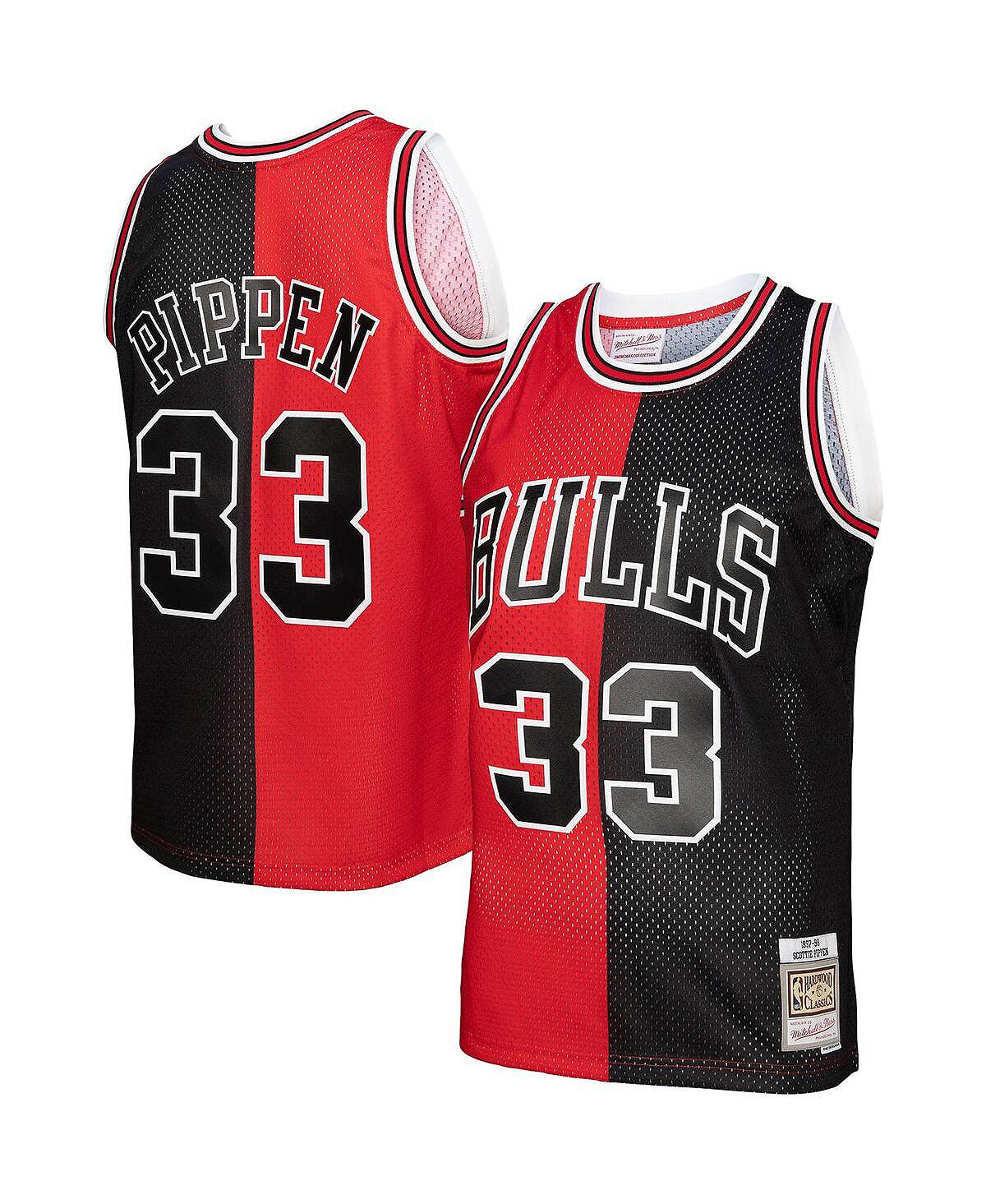 Мужская футболка scottie pippen red, black chicago bulls hardwood classics 1997-98 split swingman jersey Mitchell & Ness, мульти - фото