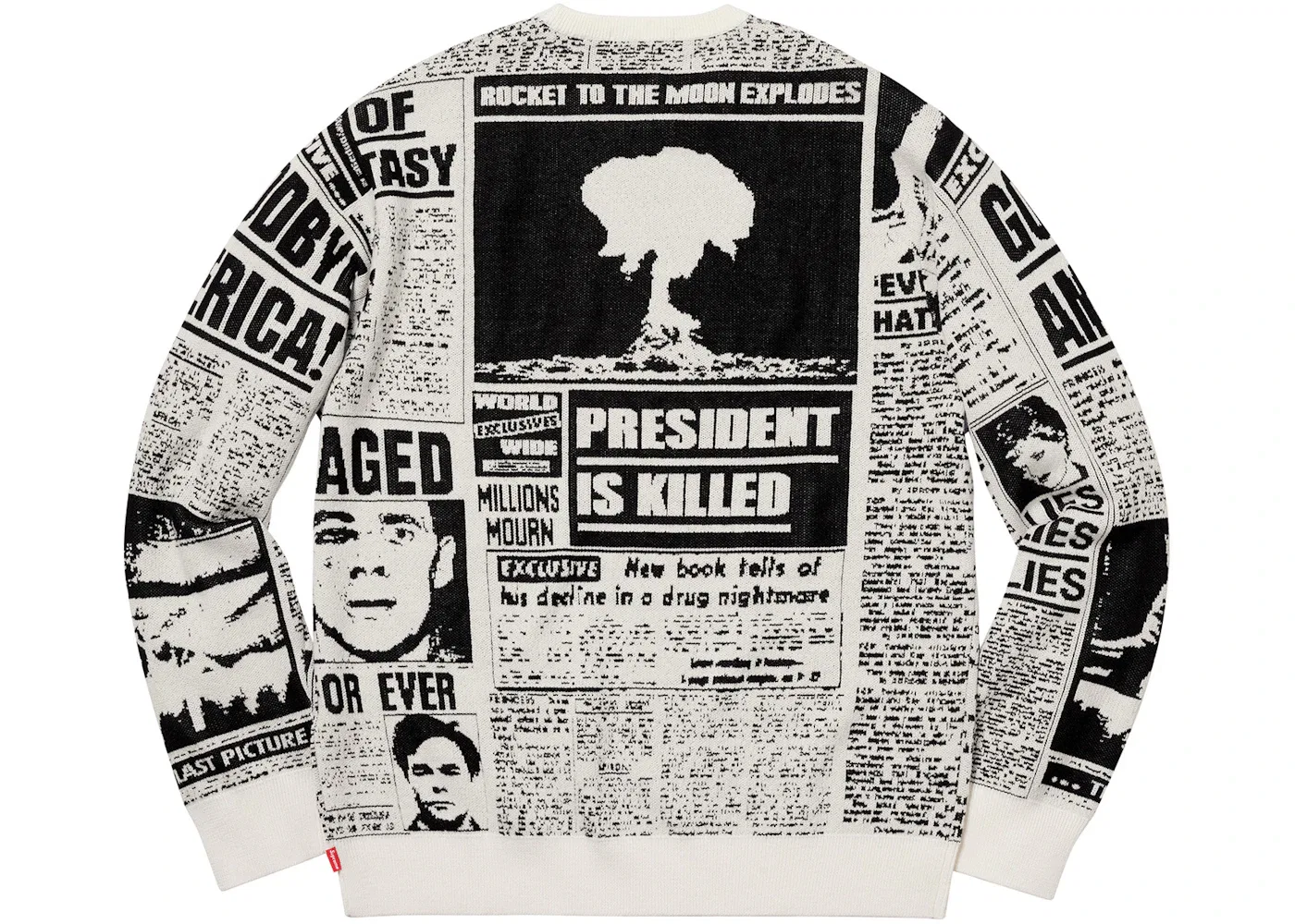 Мужской свитер с принтом Supreme Newsprint Sweater, White — фото 2