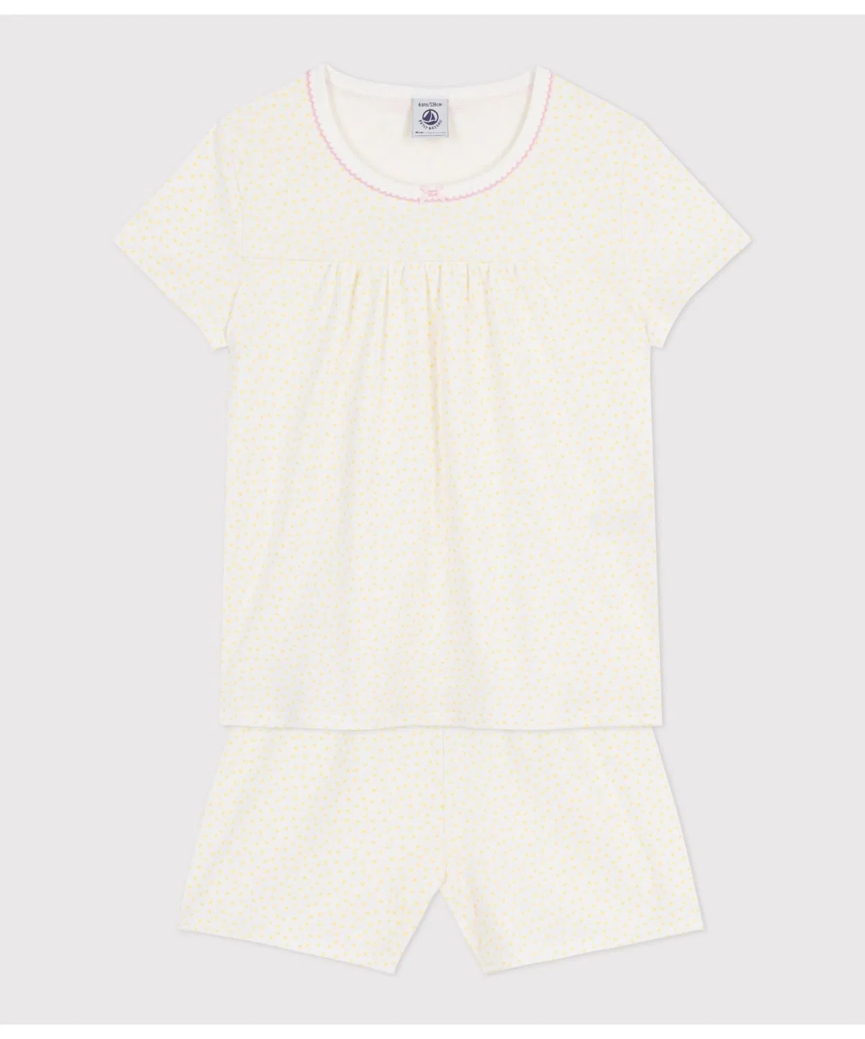 Детская пижама с коротким рукавом с принтом в горошек PETIT BATEAU, Off White — фото 2