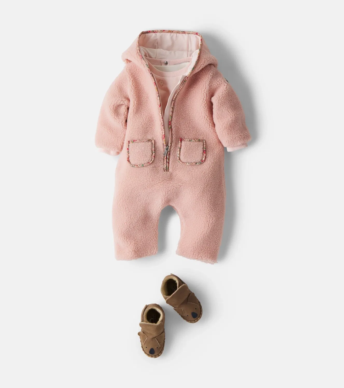Комбинезон-мишка с капюшоном Moncler Enfant, розовый — фото 2