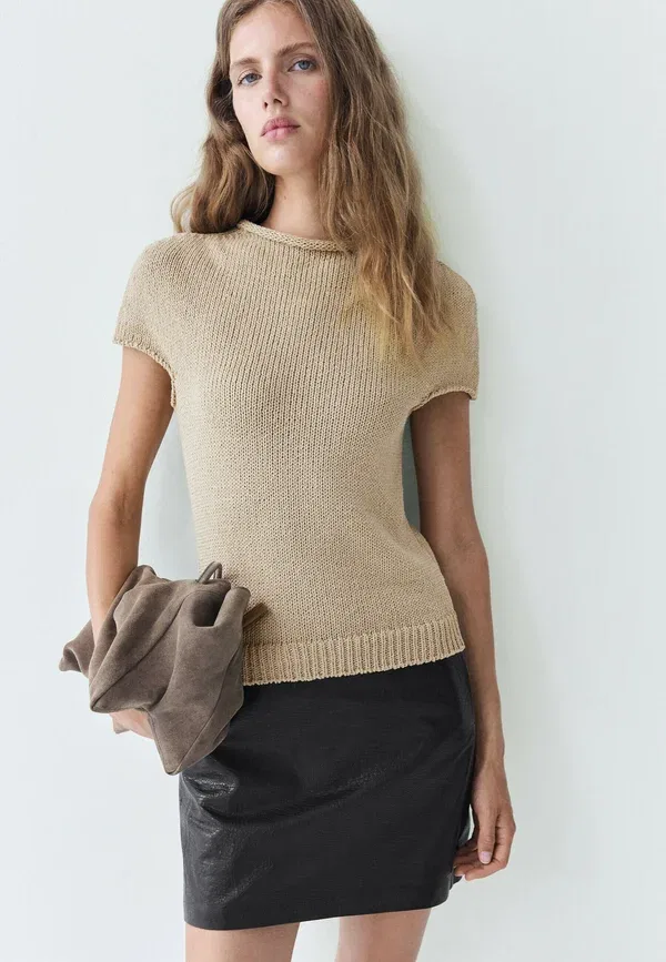 Юбка из кожи A-line skirt Massimo Dutti, черный