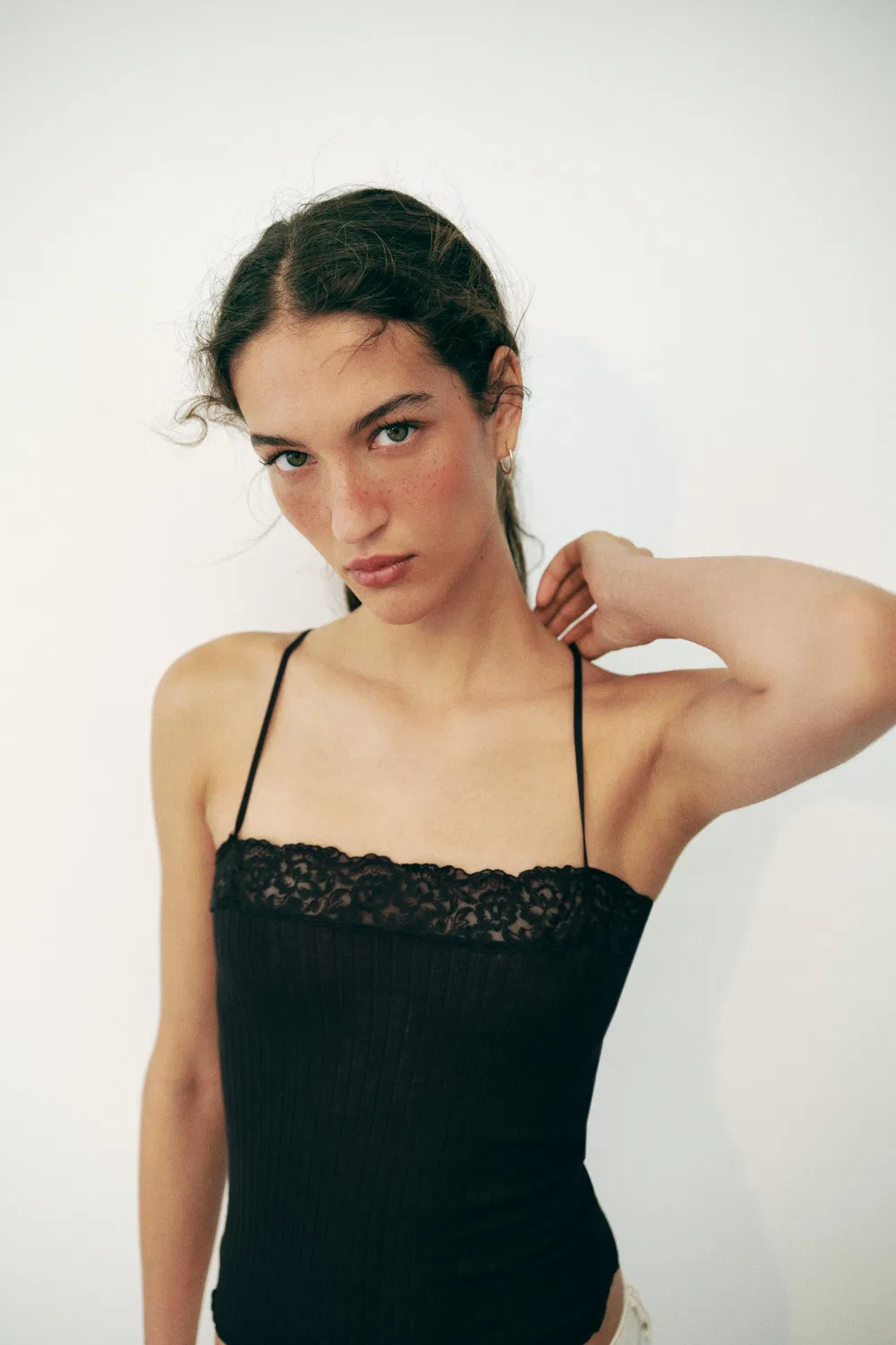 Кружевной топ на бретелях ZARA, Black — фото 2