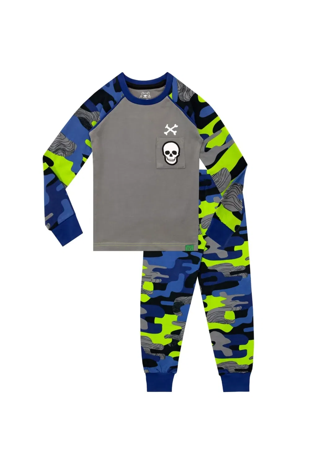 Детские пижамы с принтом Camo Skull Pocket, Harry Bear, Grey