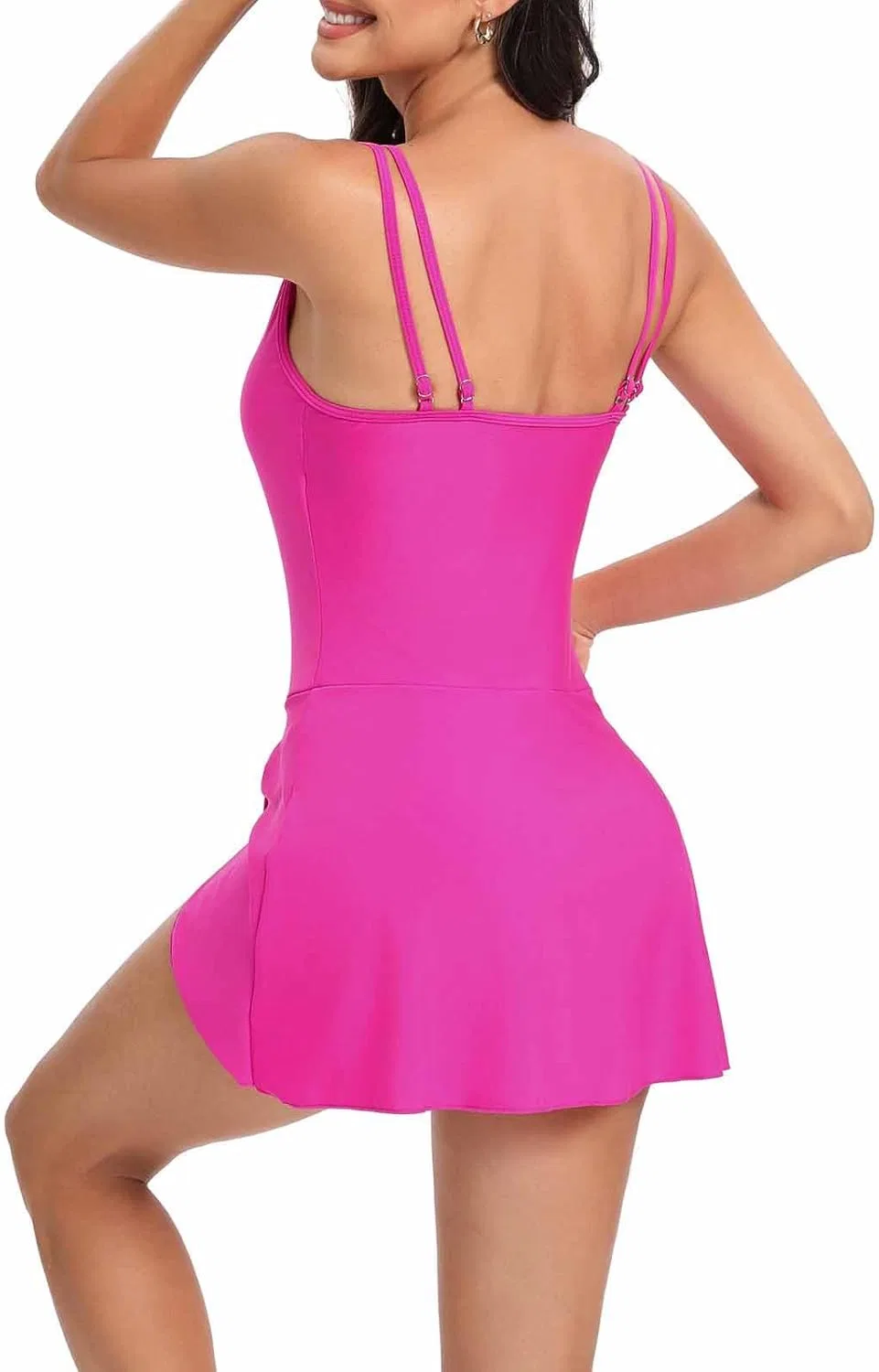 Женский цельнокроеный купальник с юбкой Tummy Control, Hot Pink — фото 2