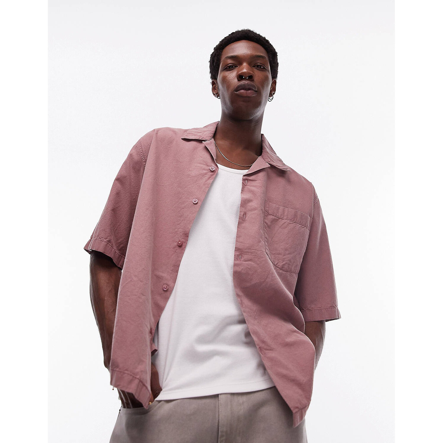 

Рубашка Topman Short Sleeve Relaxed Washed, темно-розовый