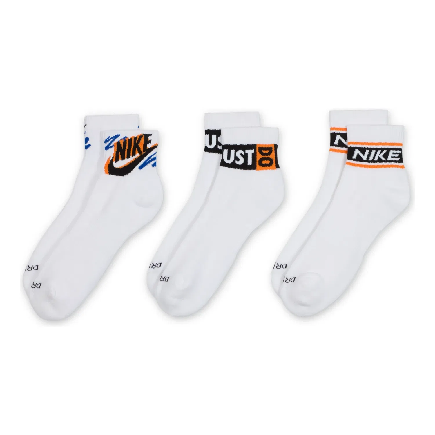 Носки Dri-FIT Everyday Plus logo Ankle Socks 3 Pairs 'White' Nike, белый