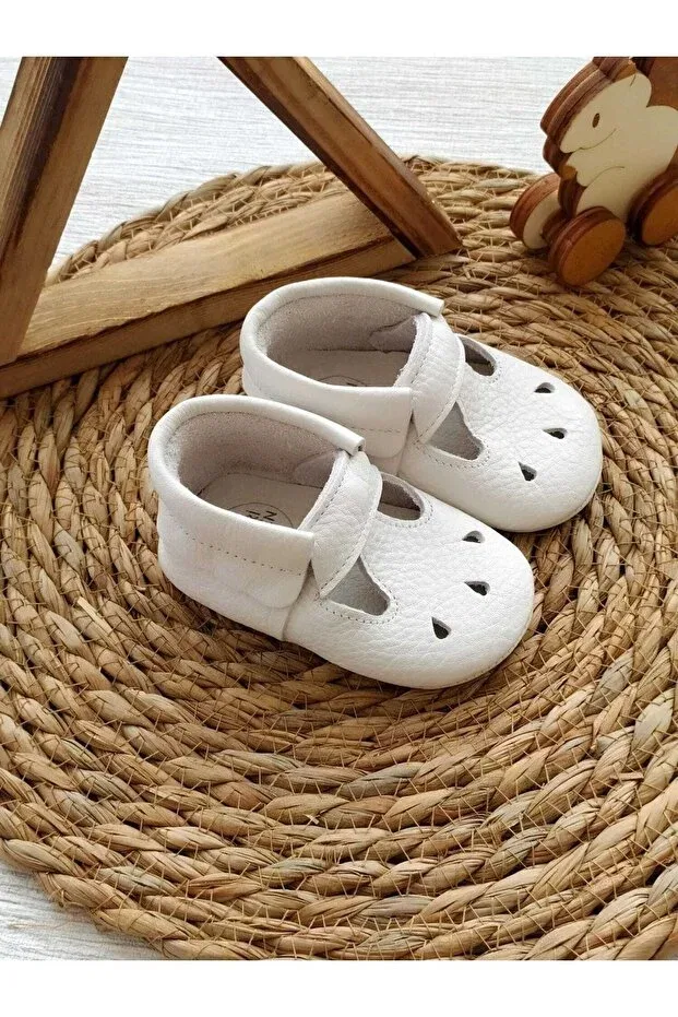 Детские мокасины-пинетки для новорожденных из натуральной кожи Minibiri, White — фото 3