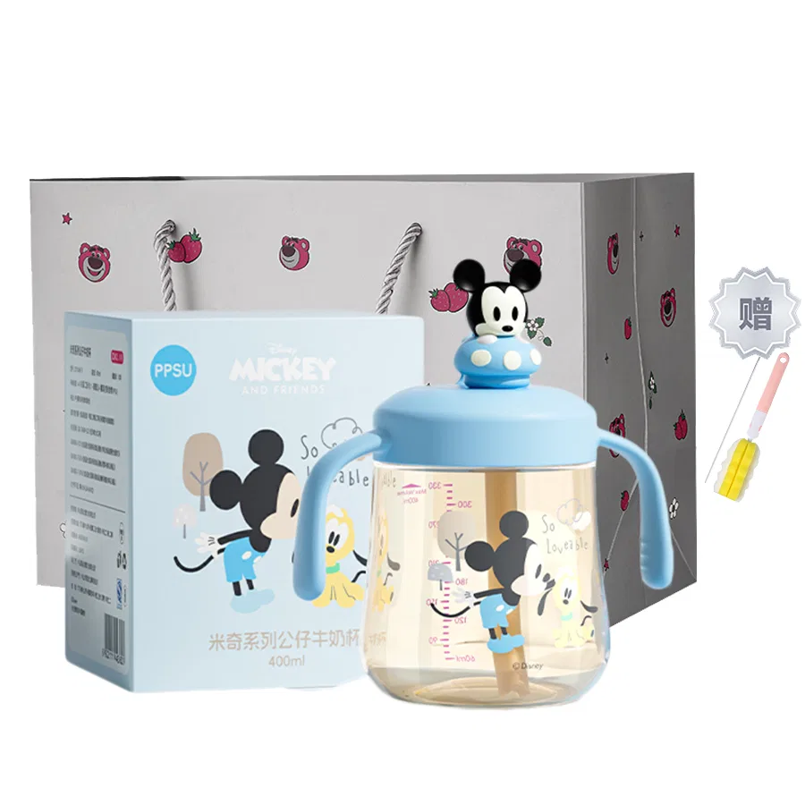 Детская кружка с трубочкой и щетками, модель Blue Mickey Mouse, Disney, Blue Mickey Mouse
