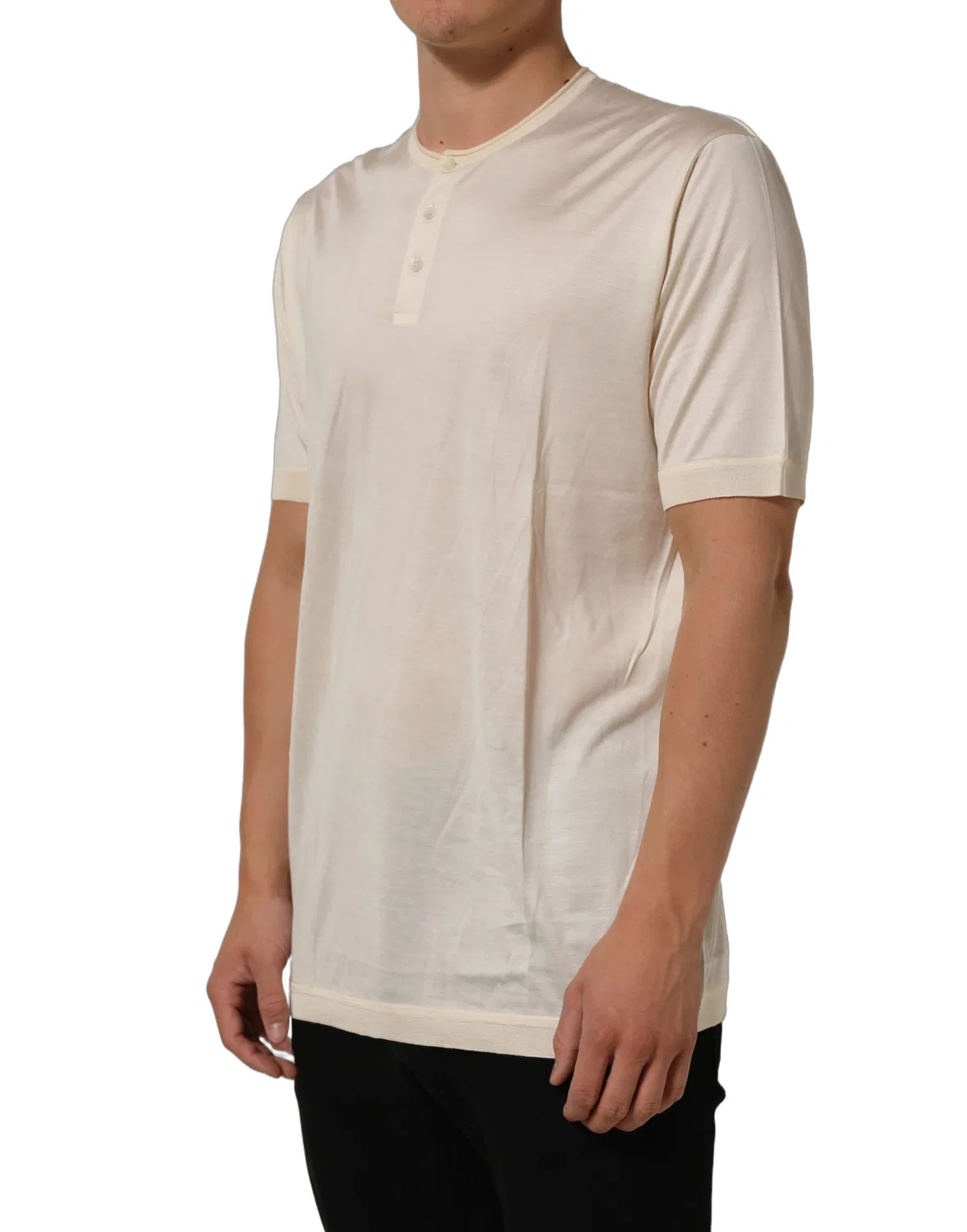 Мужская футболка с коротким рукавом и воротником Henley Dolce & Gabbana, Off White — фото 4
