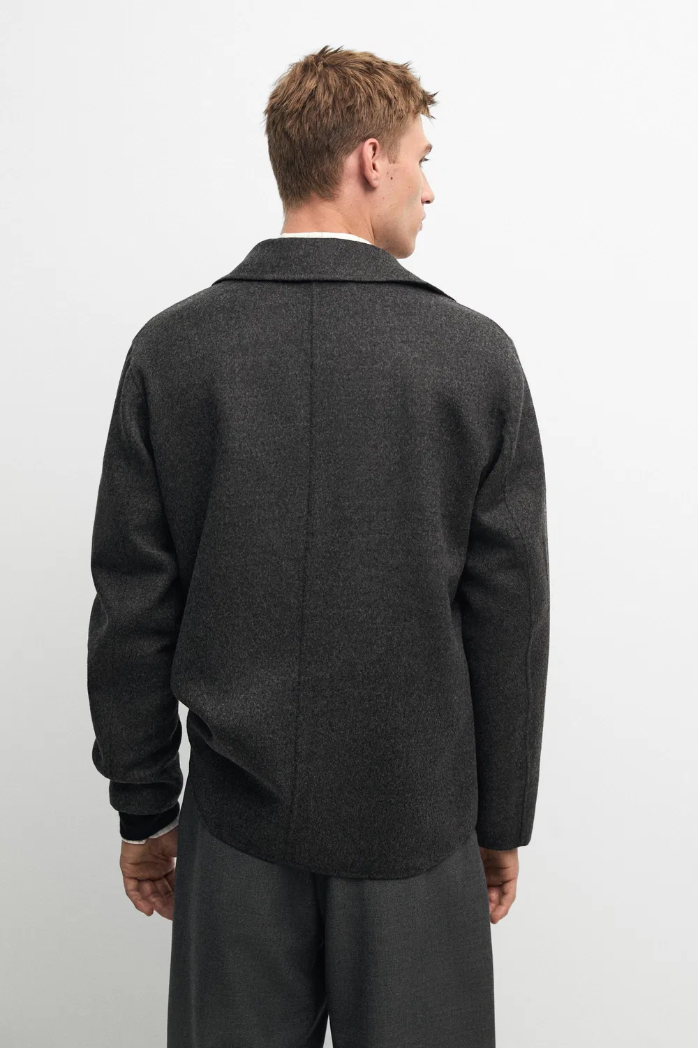 Рубашка-куртка Massimo Dutti, мужская, из смесовой шерсти с карманами, угольный — фото 3