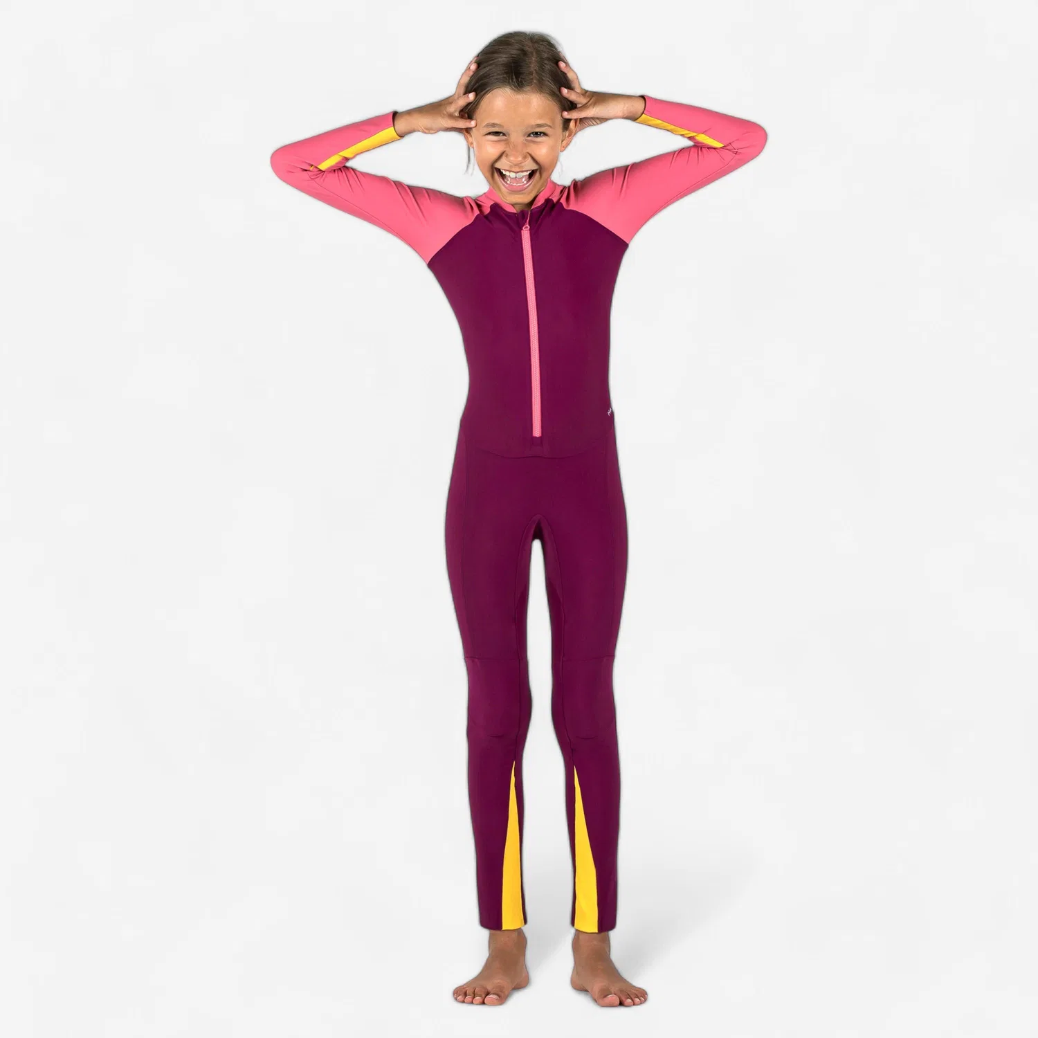 Детский купальник с длинным рукавом Combiswim 100 Decathlon, Pflaumenfarbenes Lila / Lycheepink / Senfgelb