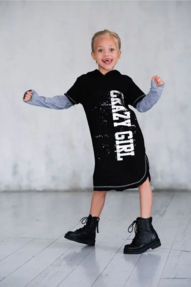 Детское платье для девочек с принтом Lolliboomkids, Black - Gray Melange