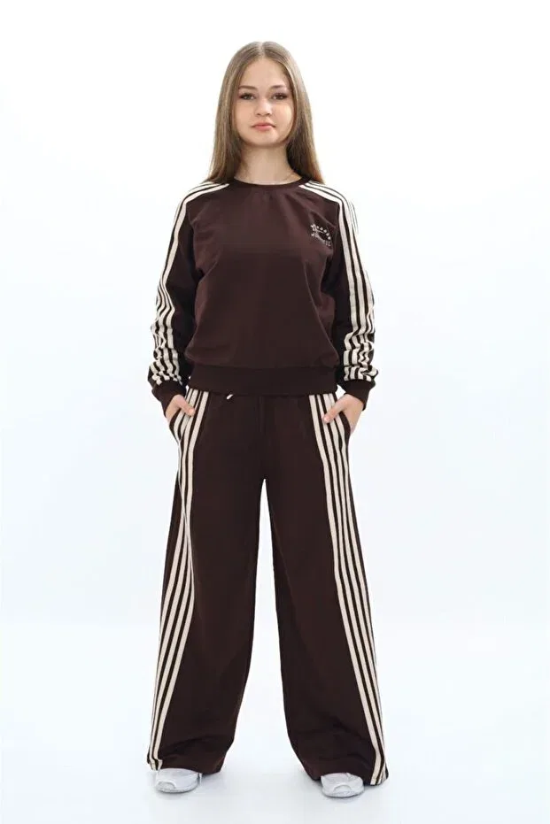 Детский комплект спортивного костюма для девочек из хлопка Asortik Kids, Brown — фото 2