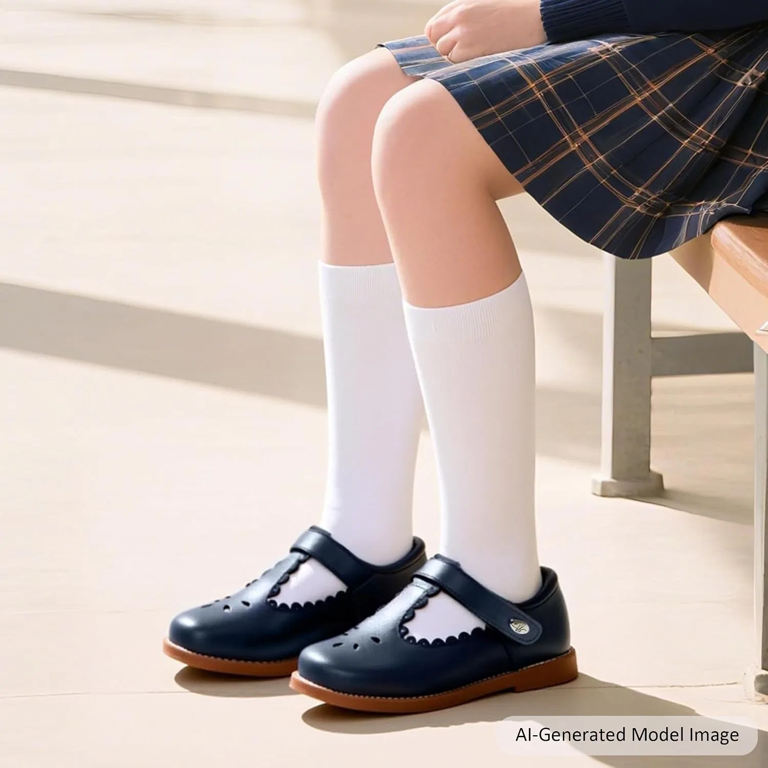 Детские туфли-оксфорды для девочек Mary Jane Flats Felix & Flora, Navy Blue — фото 3