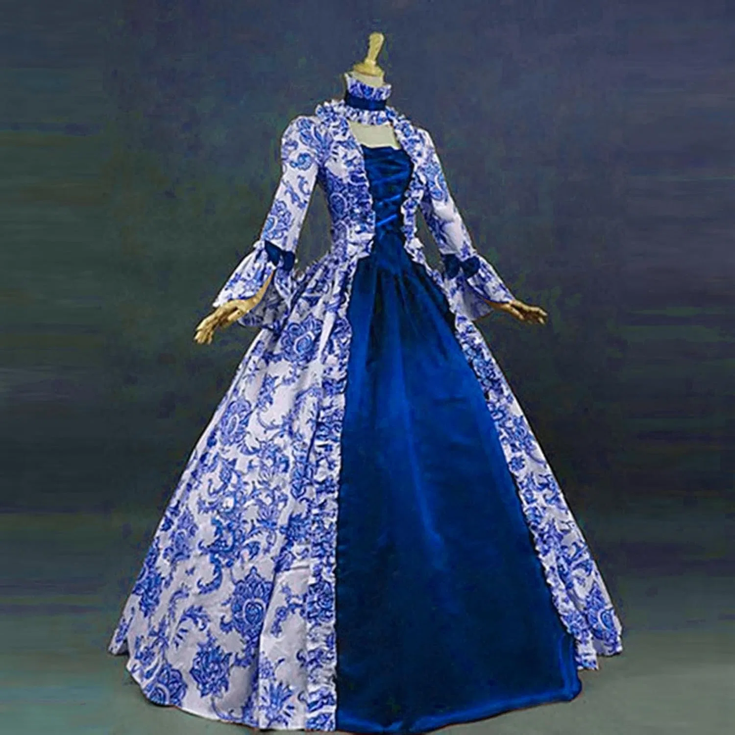 Женское винтажное платье в пол с жаккардовым узором, Dark Blue — фото 2