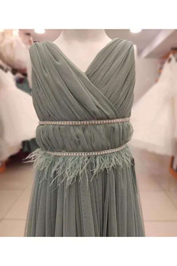 Детское платье для девочек с принтом Daisy girls 8128 crossed children's evening dress Yonca Çocuk, Green — фото 2