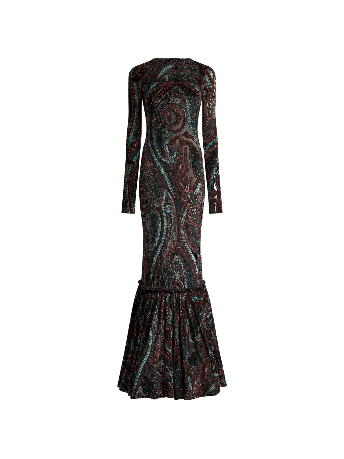 Длинное платье из жаккардовой синели с узором пейсли Etro, черный