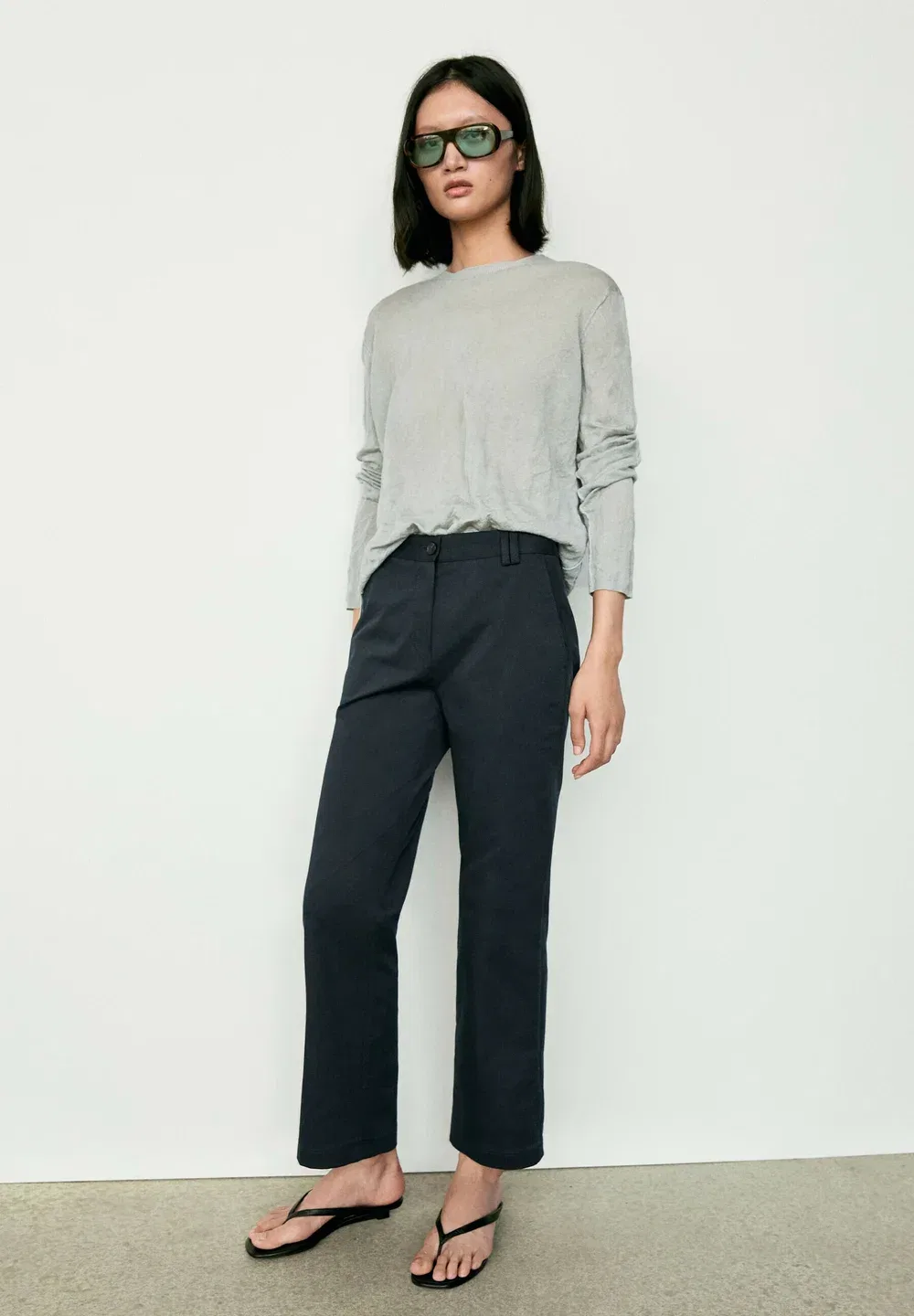 Брюки-Клеш из эластичной хлопковой смеси Massimo Dutti, Dark Blue — фото 4