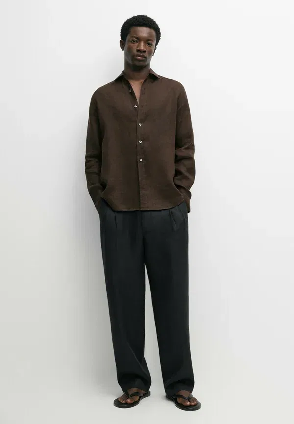 Рубашка из льна Massimo Dutti, темно-коричневый — фото 2