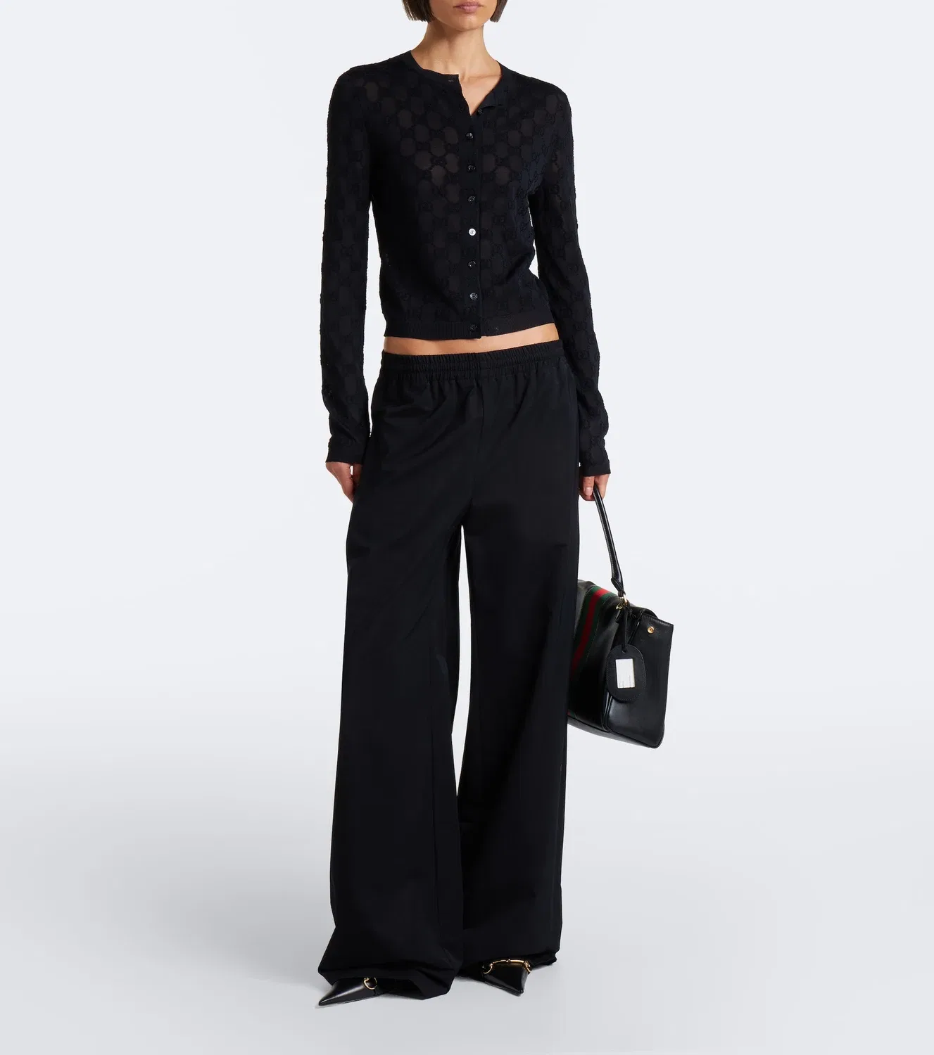 Брюки-кюлоты из технического твила Gucci, черный — фото 2