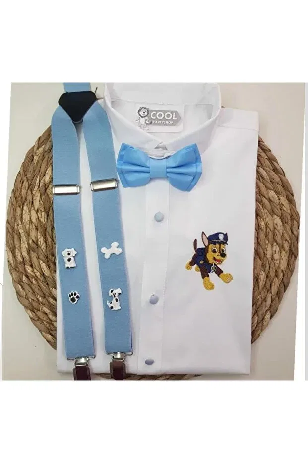 Детская рубашка для мальчиков с длинным рукавом Concept Suspender Bow Tie Shirt Cool Partyshop, Baby Blue