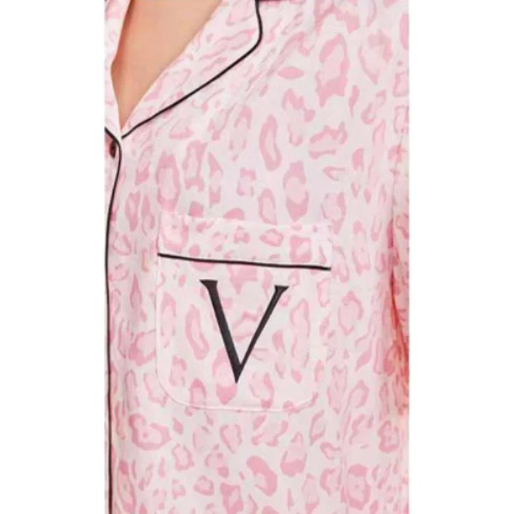Пижамный комплект Victoria's Secret Classic Series Tencel Soft Printed, розовый/леопардовый принт — фото 2