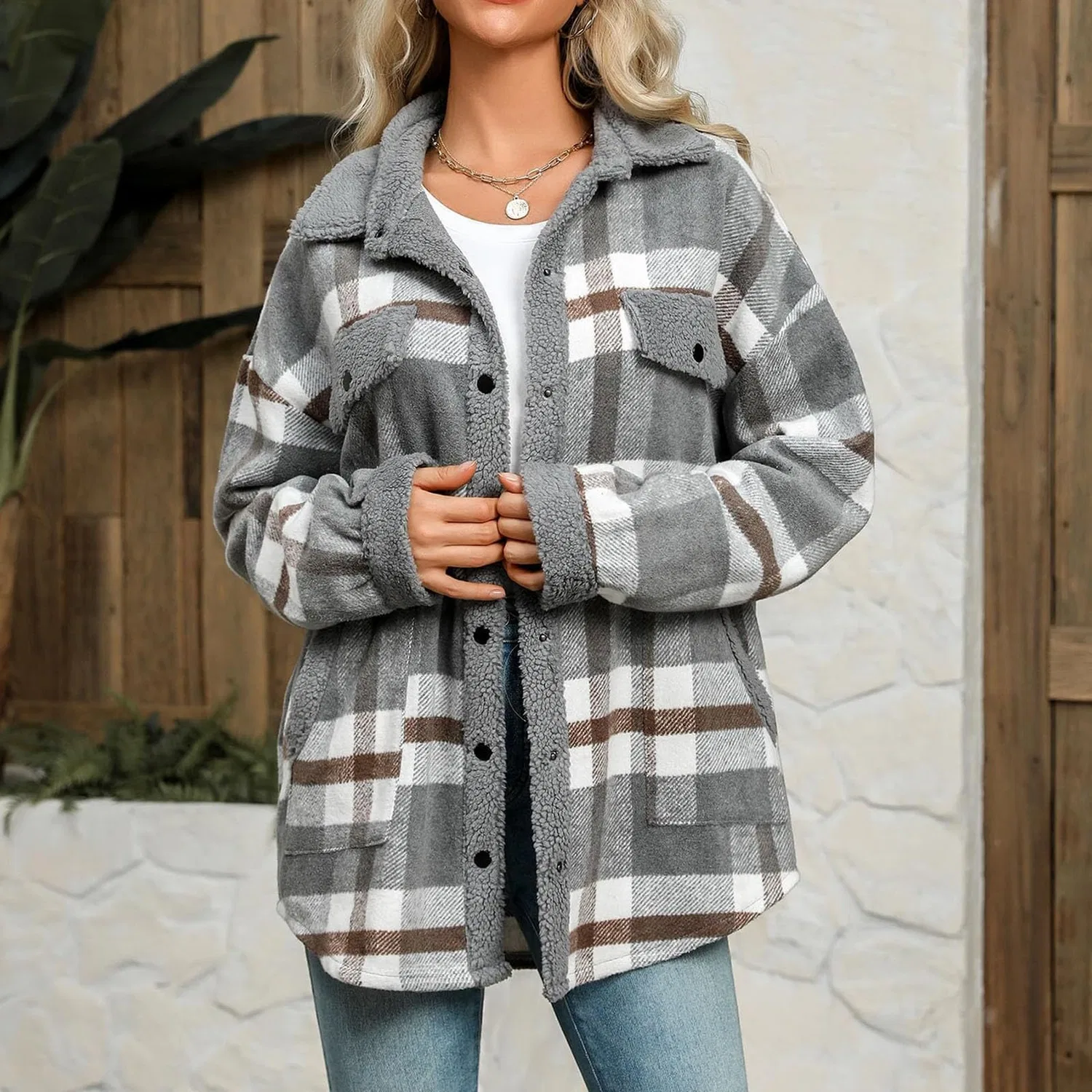 Женская флисовая куртка без капюшона с утеплителем Long Jacket, grigio — фото 3