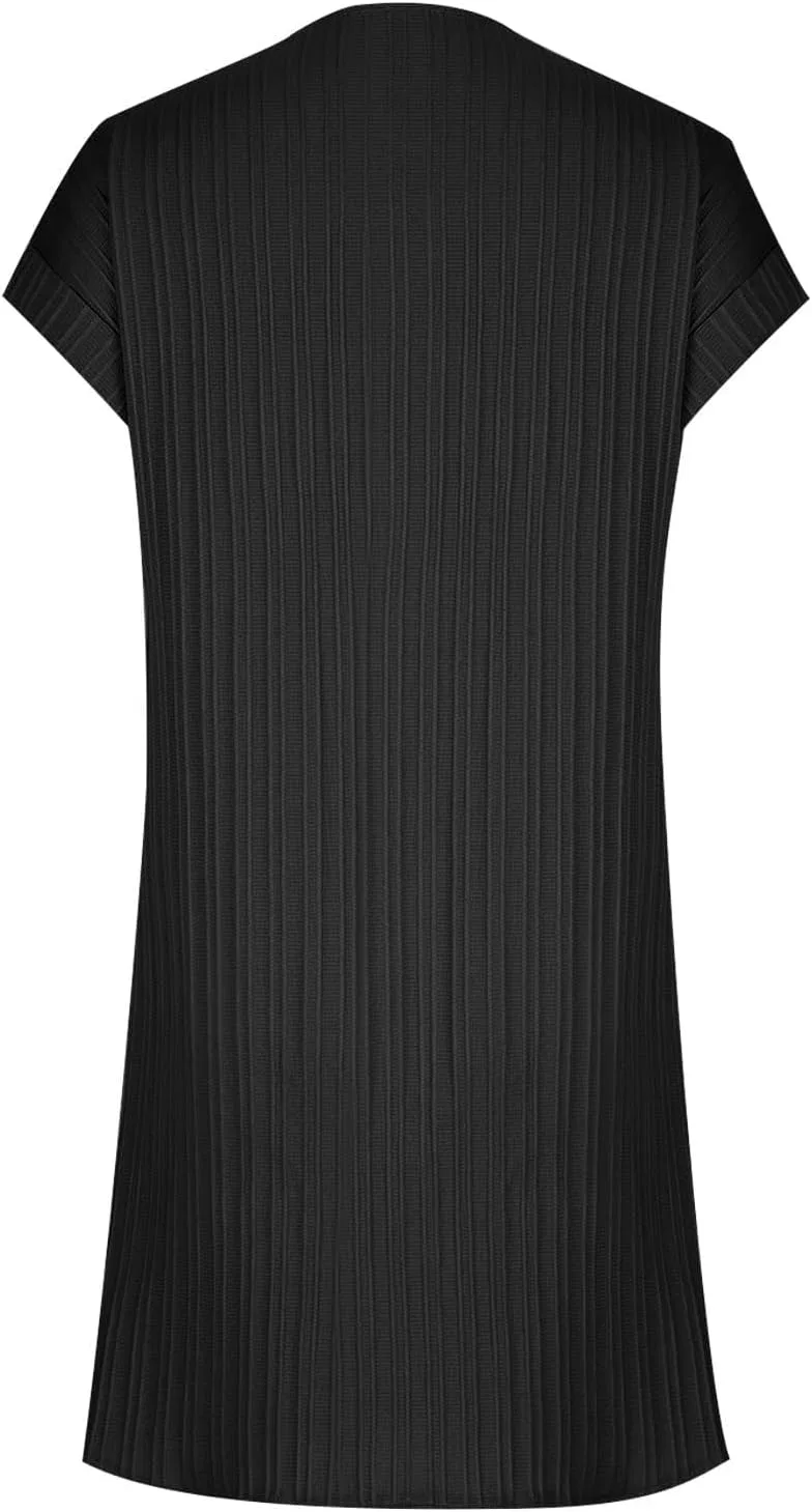 Женское летнее платье с V-образным вырезом Short Sleeve Pleated, Black — фото 4