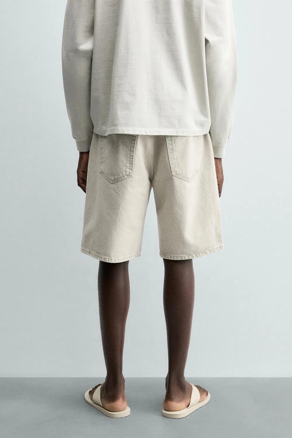 Джинсовые шорты стандартного кроя-бермуда ZARA, Sand — фото 3