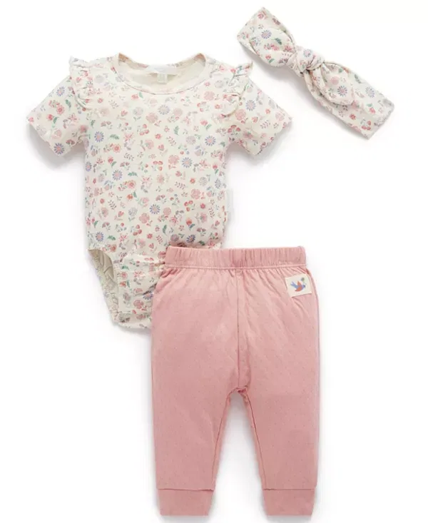 Детский комплект для девочек с принтом 3-Piece Gift Set Purebaby, Flor Print