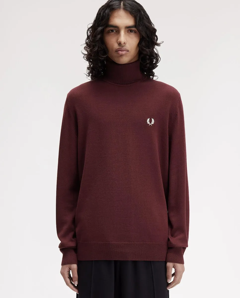 

Мужской джемпер с длинным рукавом и высоким воротником Fred Perry, бордовый