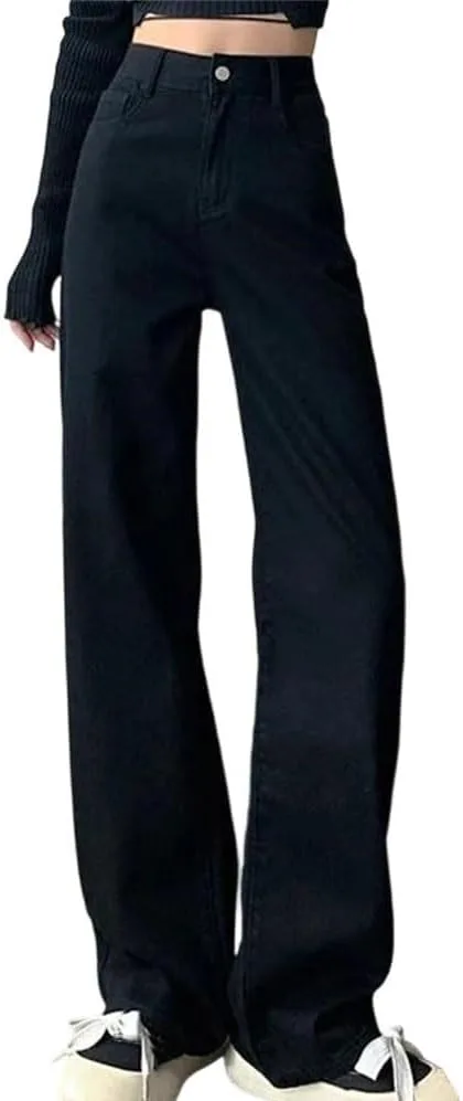 

Женские джинсы с высокой талией и прямыми широкими штанинами Black Casual