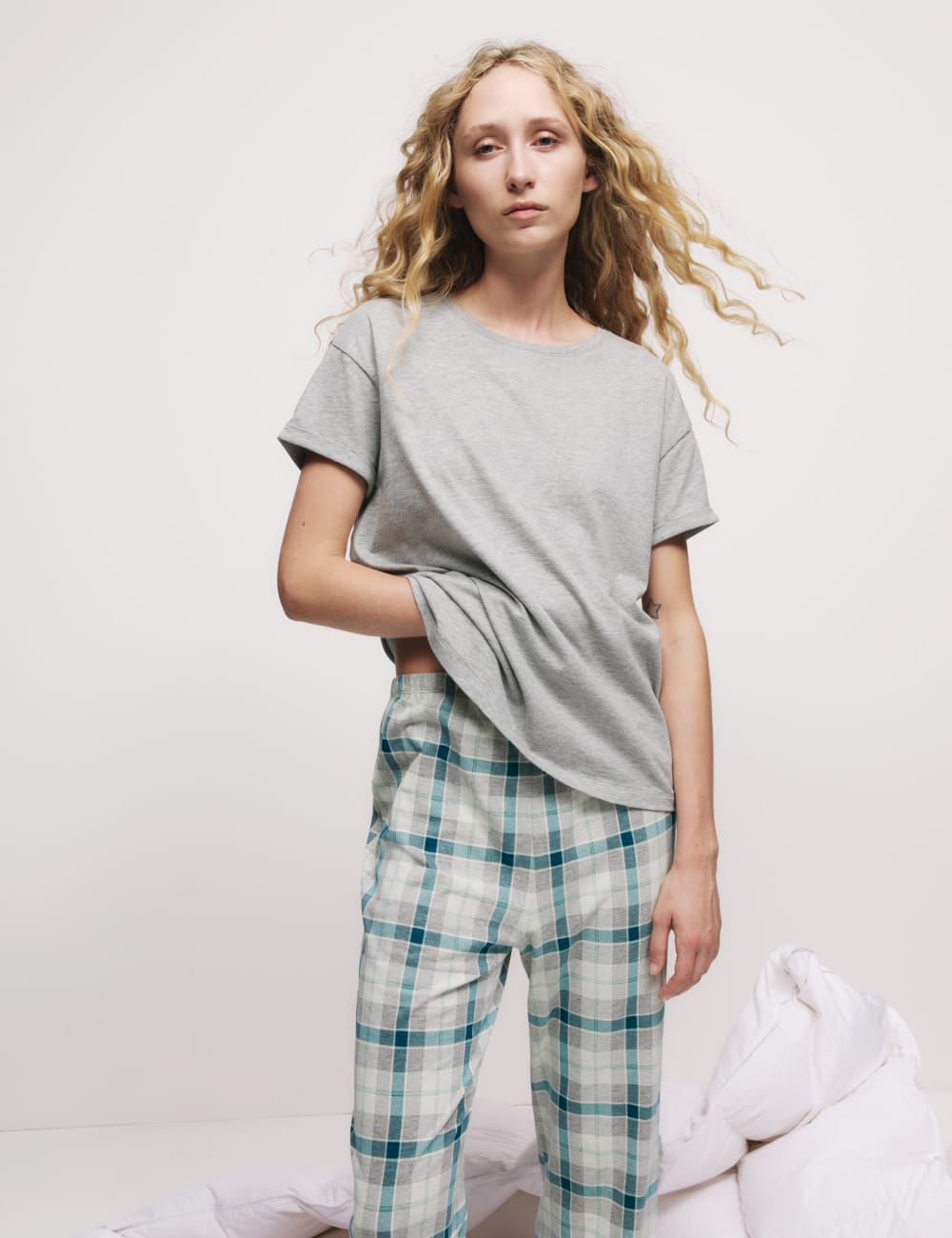 

Пижамный комплект из чистого хлопка с принтом Marks & Spencer, серый