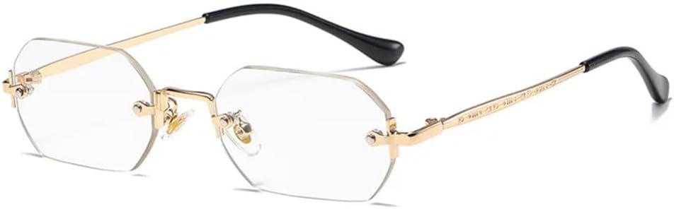 

Солнцезащитные очки без оправы, прямоугольной формы, маленькие, мужские и женские, металлические, золотистые, многоугольные, синие, UV400, без оправы LOVQZAOF, Gold Transparent