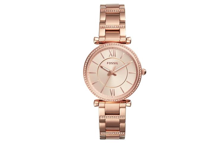 

FOSSIL Часы кварцевые с механизмом Carly Collection, стальной браслет, 35 мм, циферблат rose gold, женские