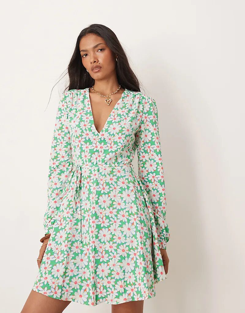 

Glamorous мини-платье с V-образным вырезом в зеленом цвете