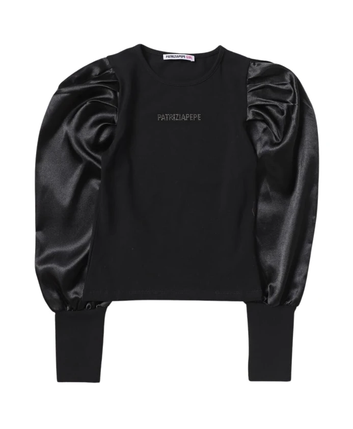 

Атласный топ с пышными рукавами Patrizia Pepe, черный